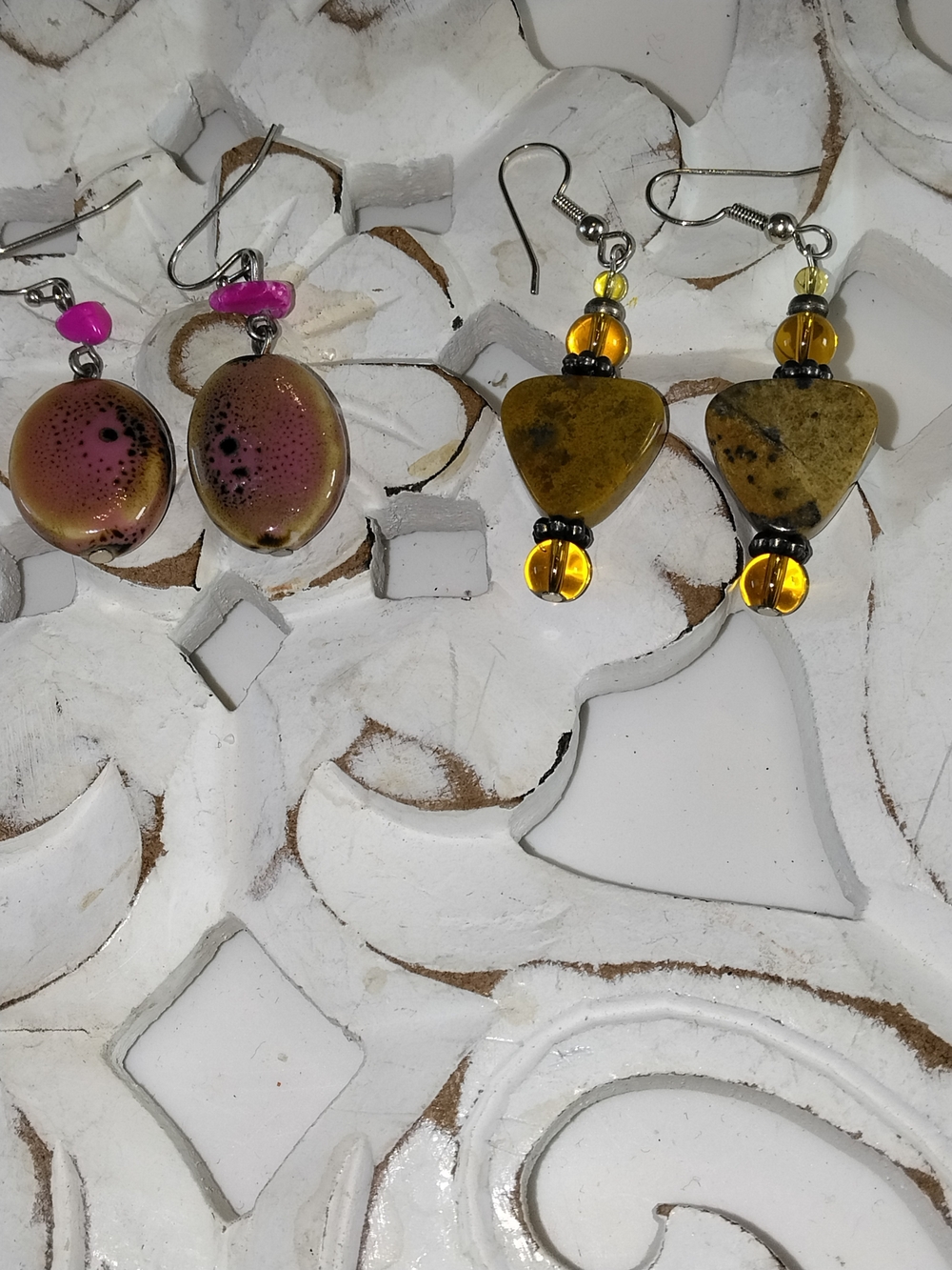 Handmade Pink and Yellow Stone Drop Earrings - Women Jewelry